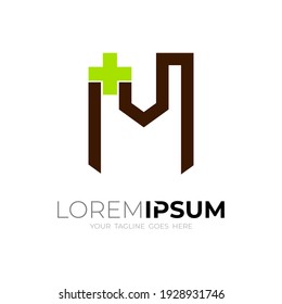 Letter M logo with plus design medical, simple icons