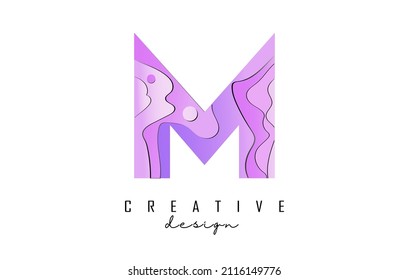 Letter M Logo with pop art and paper cut effect. Geometric vector illustration with gradient colors.
