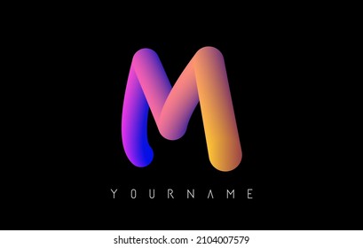 Letter M logo with rainbow 3d gradient. Creative vector illustration with typographic and vibrant gradient shape. Liquid color path.  