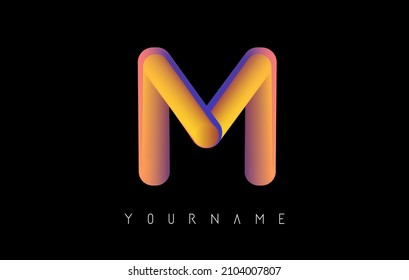 Letter M logo with rainbow 3d gradient. Creative vector illustration with typographic and vibrant gradient shape. Liquid color path.  