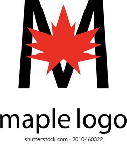 letter m logo with red maple leaf