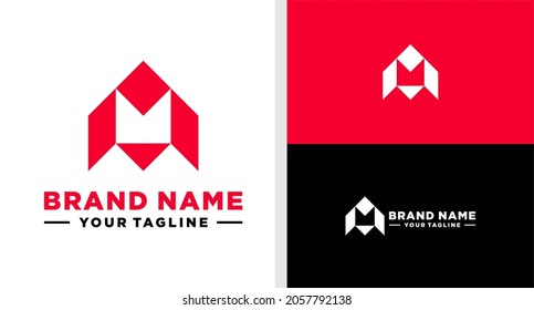 LETTER M LOGO ROCKET NEGATIVE SPACE GEOMETRIC EDITABLE