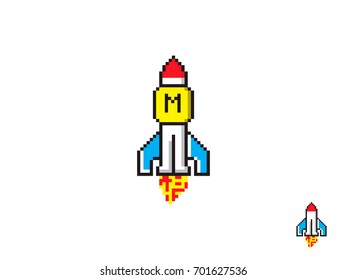 Letter M logo with rocket pixel texture 