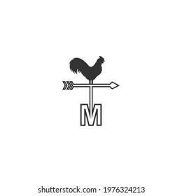 Letter M logo with rooster wind vane icon design vector template