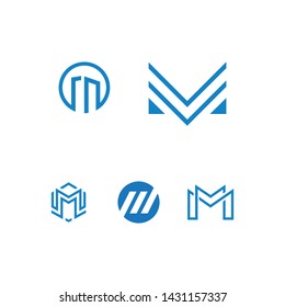 Letter M logo set with blue color- Vector