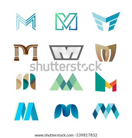 letter m logo set color icon のベクター画像素材 ロイヤリティフリー