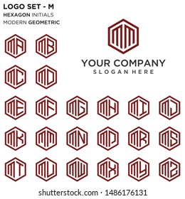 Letter M logo set. Hexagon initials logo concept. Modern geometric flat design vector