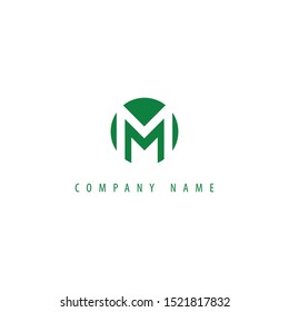 Letter M logo with a shape inside a circle like a strong fresh colored makes this design. unique, modern, simple.