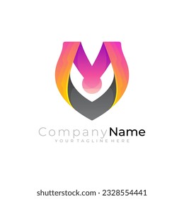 Letter M logo with shield design combination, simple M icons