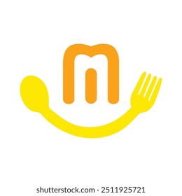 Letter M logo with Spoon and fork in one shape. Creative simple modern Restaurant fork and spoon. Logo for Food. Logo Chef Minimalist logo vector