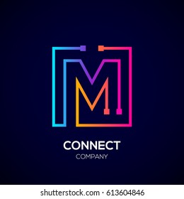 Letter M logo, Square shape, Colorful, Technology and digital abstract dot connection