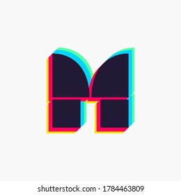 Logo de la letra M con efecto estéreo. Vibrante fuente de colores brillantes perfecta para usar en cualquier discoteca, logos de dj, afiches de electromúsica, identidad brillante, etc.