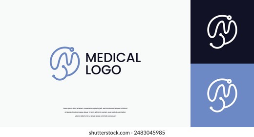 letter M logo with stethoscope icon medical healthcare logo