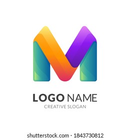 letter M logo template with 3d colorful style