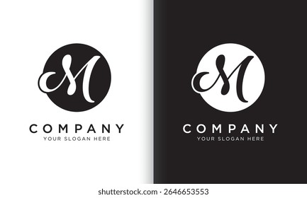 letter m logo template in black and white color. Modern trendy initial luxury m letter logo design with circle shape. Modern unique creative m logo design vector template.