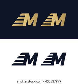 Letter M logo template. Fast speed stripe design element vector illustration. Corporate branding identity