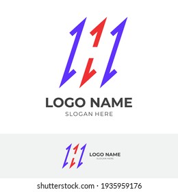letter M logo template with flat blue and red color style