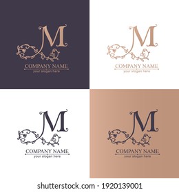 Letter M logo template. Monnogram, delicate floral design. Personal logo. Vector design.