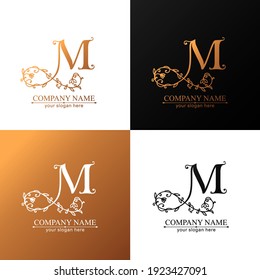Plantilla de logotipo de letra M. Monnograma, delicado diseño floral. Logo personal. Diseño de vectores.