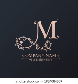 Letter M logo template. Monnogram, delicate floral design. Personal logo. Vector design.