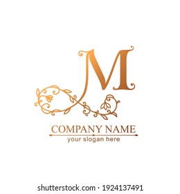 Letter M logo template. Monnogram, delicate floral design. Personal logo. Vector design.