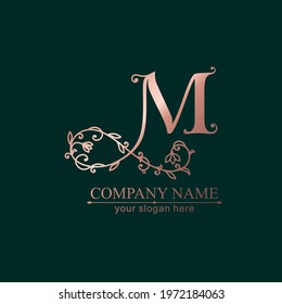 Letter M logo template. Monnogram, delicate floral design. Personal logo. Vector design.