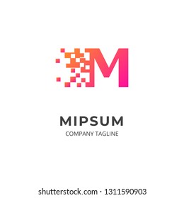 Letter M logo template with soft gradient color. Creative logo with pixel dot design style. Can be use as symbol and icon for your business identity.