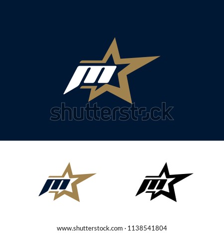 Letter M logo template with Star design element. Vector illustration. Corporate branding identity