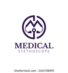 Letter M Logo Template Vector with Stethoscope, Perfect to use for Health and Medical.
