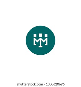 logotipo de letra m con tres figuras humanas de forma cuadrada dentro de un círculo