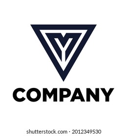 Letter M logo with triangle shield vector graphic