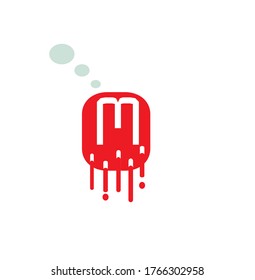 Tipo de logotipo de letra m en la ilustración de diseño de color rojo, en el estilo de sangre