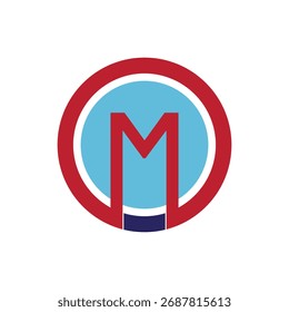 Vektor des M-Logos Fett geometrisches Monogramm Emblem in einem Kreis. Modernes Unternehmenssymbol für die Markenidentität von Medien, Metro, Marketing oder Technologie.