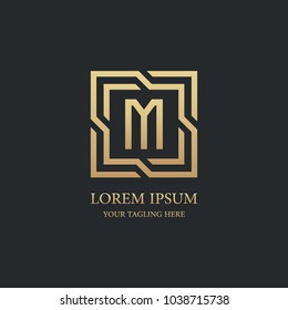 letter m logo vector design. geometric luxury gold symbol icon template.