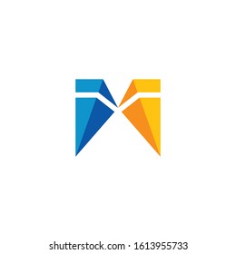 letter m logo vector design with building element