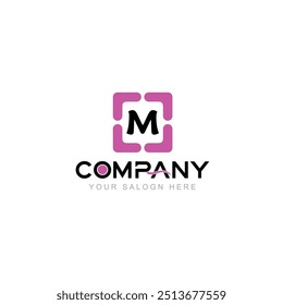 Letter M Logo Vector Design Illustration with Company Name and Your Text Here Logo Template on white background.