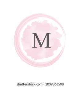 letter m logo with watercolor style background, Usable for fashion or beauty salon company. Feminine brush template