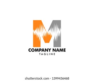 Letter M logo with wave sound shape