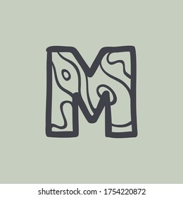 Logo de la letra M con patrón de línea de ondas. Fuente perfecta para el diseño de agua o desierto, paisajes, tarjetas de viaje y conceptos ecológicos, etc.