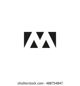 Letter M logo web icon, black and white rectangle geometric shape from triangles emblem, strict limits form