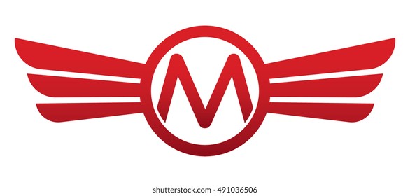 Letter M Logo Winged Red Color - Vector Templates - Exclusive Design Brand Clothing - Trademark Apparel