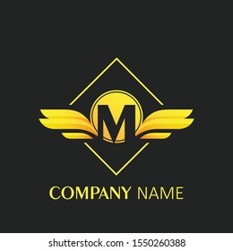 letter M logo with wings design element concept