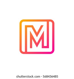 Letter M logo,Rounded rectangle shape symbol,Digital,Technology,Media,Pink and Yellow color