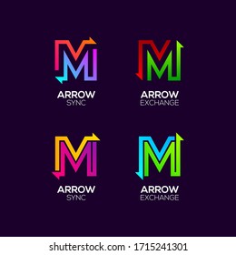 Letter M logotype with Arrows two directions concept, Financial Investment and Exchange logo, Reload Refresh Sync Symbol for your Business Company and Corporate identity Vector illustration