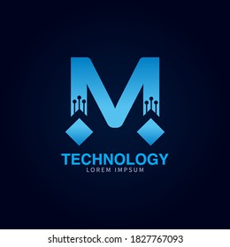 Letter M logotype blue color,Technology and digital abstract dot connection vector initial logo template
