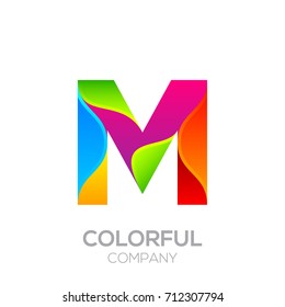 Letter M logotype made of stripes with Glossy colorful and gradient, Rainbow Vibrant Colors for your Corporate identity vector design template