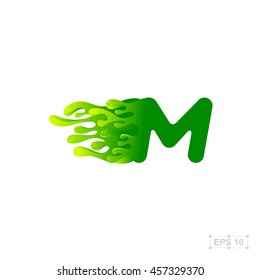 letter M logo,water,splash,waves,green