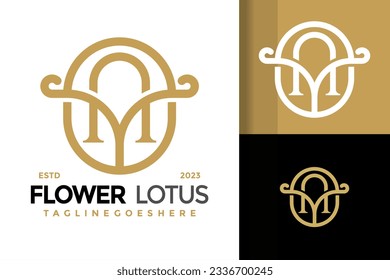Letter M lotus flower logo design vector symbol icon illustration