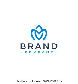letter m lotus shield brand logo design
