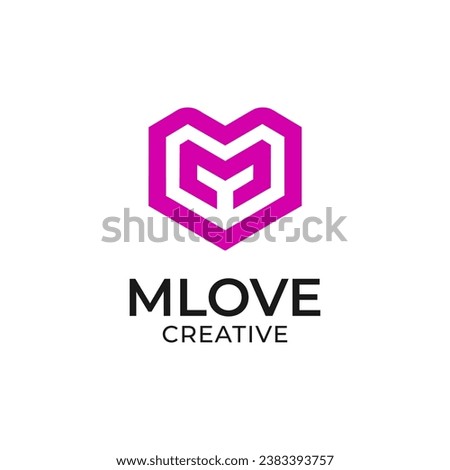 Letter M Love logo design. A captivating logo combining the letter 'M' and the concept of love, representing harmony and affection in a unique and stylish way. 